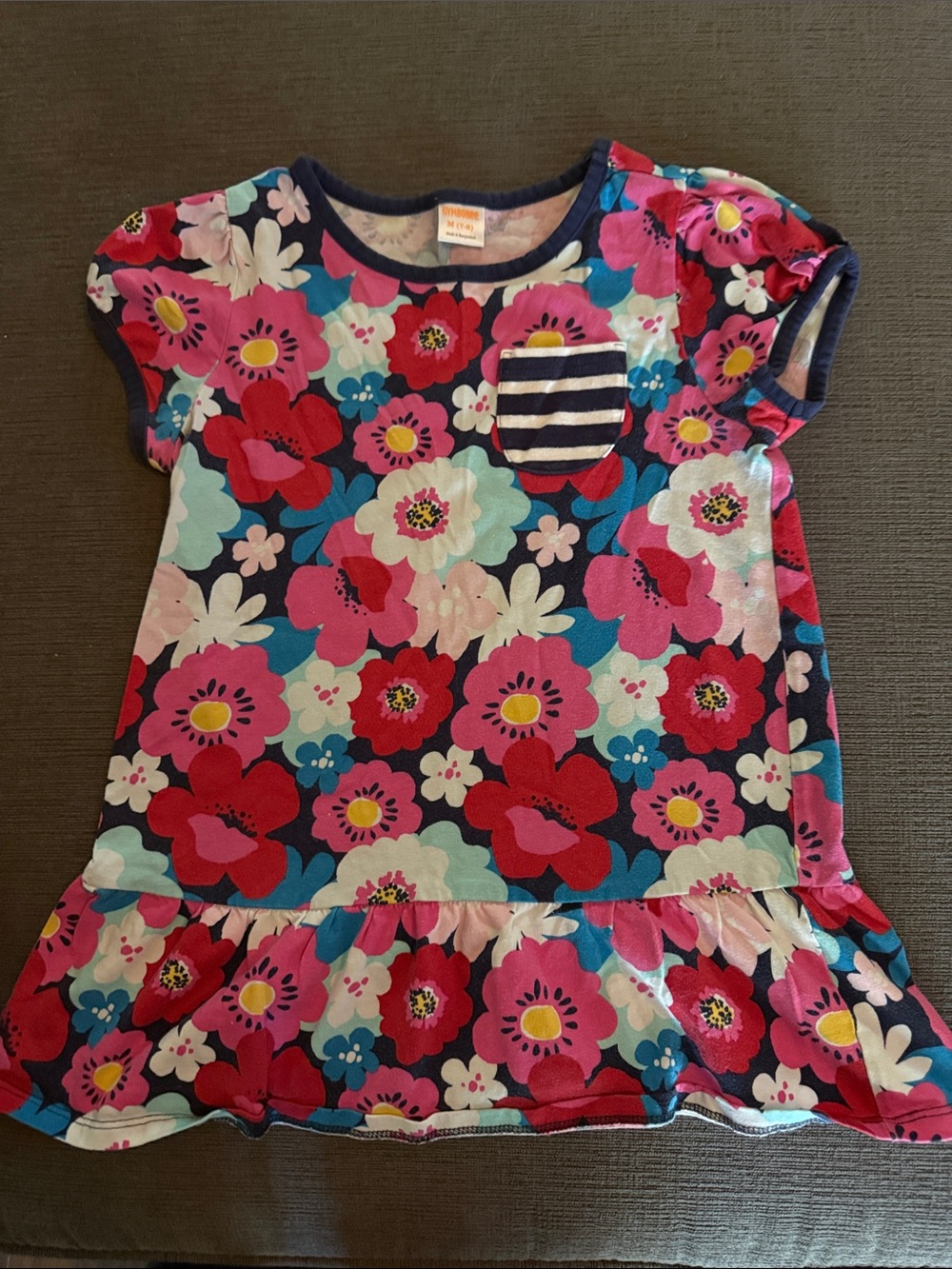 Gymboree Navy Pink Red Floral Short Sleeve Tee size 7-8